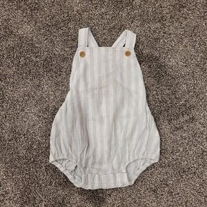 Little Co Lauren Conrad Baby Blue White Striped Linen Organic Cotton Romper 18M